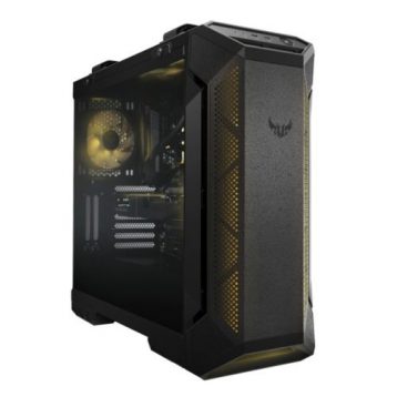 ASUS TUF Gaming GT501 case supports up to EATX with metal front panel, tempered-glass side panel, 120 mm RGB fan, 140 mm PWM fan, radiator space reserved, and USB 3.1 Gen 1    	  		Designed to be noticed: Metal front panel with custom TUF Gaming spatter pattern, and 4mm-thick, smoked, tempered-glass side panel to showcase your build’s internals.  	  		Mobile battle station: Ergonomic, woven-cotton carry handles enable easy and safe transport up to 30Kg.  	  		Efficient cooling: Equipped with three 120mm Aura Sync RGB-illuminated fans and one 140mm rear PWM fan, plus up to seven fan-mounting points for targeted airflow.  	  		Space reserved for both front- and top-mounted 360mm water-cooling radiators plus a 140mm radiator at the rear.  	  		Perfect for TUF Gaming motherboards: Fan and cable placement optimized for TUF Gaming gear, and ready for perfect cooling control via our Fan Xpert 4 software.      	     	     	     	     	Outstanding Gaming Style    	  	TUF Gaming GT501 is crafted from up to 1.5mm-thick galvanized steel for enhanced durability in understated industrial style, and has a special coating that resists scuffs and scratches. It's fitted with two ergonomic, woven-cotton handles, rigorously tested to support up to 30kg – so it's both easy and safe to transport your completed build.    	     	  	     	     	Show Your TUF Personality    	  	With a full-height, smoked-glass side panel, TUF Gaming GT501 lets you show off your build from top to bottom – so your components, customizations and Aura illuminations are all clearly visible. This panel is tempered for strength, and hinged at the bottom for opening ease.    	     	     	  	     	Outshine The Competition    	  	Fitted RGB-enabled fans enable to work with the Aura-supported motherboards. With exclusive ASUS Aura Sync lighting technology*, TUF Gaming GT501 provides ambient lighting that can be synchronized with other Aura Sync-enabled components.    	     	  	     	     	Optimized Cooling Solution    	  	TUF Gaming GT501's trio of 120mm Aura Sync RGB fans each contains 11 blades, and deliver high-static-pressure flow for targeted cooling. There's also a high-airflow 140mm PWM fan for wider heat removal. It's also easy to upgrade cooling when you need, with up to seven mounting points for the installation of additional fans.    	  	     	     	     	Easy PC DIY    	  	TUF Gaming GT501 makes PC DIY easier than ever. Integrated cable-management ensures neatness, while pre-installed physical supports for the motherboard eliminates additional costs and mean you're ready to build from the get-go. It all adds up to design with you in mind for an unrivaled PC-building experience.    	     	  	     	     	Keep Your Build Like New    	  	Removable dust filters effectively prevent airborne particulates from entering TUF Gaming GT501, keeping your system's internals looking as good as new for longer. The top and front filter are magnetic for a tight seal, and quick removal and cleaning, while the lower dust-trap is easily slid in and out to enable fast maintenance.    	     	     	     	     	 