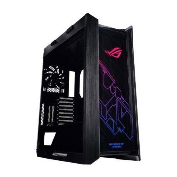      	ROG Strix Helios RGB ATX/EATX mid-tower gaming case with tempered glass, aluminum frame, GPU braces, 420mm radiator support and Aura Sync    	  		Premium design & aesthetics: Made for showcase builds with three tempered-glass panels, brushed-aluminum frame and integrated Aura Sync RGB front lighting  	  		Clean build made easy: A multifunction cover with graphics card holders, a PSU shroud and a translucent rear cable cover offer effortless cable management  	  		Versatile GPU mounting: Install three graphics cards in standard orientation, or two vertically for extra showcase flair using a bundled bracket  	  		Ready for serious cooling: Supports an up to EATX motherboard, with room for 420mm front radiators and water-cooling pump and reservoir  	  		Advanced I/O panel: USB 3.1 Gen 2 Type-C™ port, four USB 3.0 ports, an RGB-lighting control button and a fan-speed control button  	  		Comfortable case handles: Easily carry your prized build to LAN parties with ergonomic and stylish fabric handles      	  	  	     	     	ROG Strix Helios    	     	Made for Showcase Builds    	ROG Strix Helios is a premium mid-tower gaming case with three tempered-glass panels, refined aluminum frame and integrated front-panel RGB lighting. Built-in cable management, including a multifunction cover with GPU braces, keeps the interior sharp and tidy. Engineered for expandability and performance, it's ready for an up to EATX motherboard and serious water-cooling setups – making it the perfect choice for a classic ROG showcase build.    	     	     	Premium Design & Aesthetics    	ROG Strix Helios is made for showcase builds with three 4mm, smoked tempered-glass panels fitted in a refined brushed-aluminum frame. A stunning display of dynamic RGB lighting is integrated into the front panel to outshine the competition.    	     	     	Aura Sync RGB Lighting    	Featuring integrated addressable RGB LEDs in the front panel that can be customized using a dedicated control button or with Aura software, ROG Strix Helios can cast millions of colors and a range of effects that can be synchronized with a vast ecosystem of components to augment your build.    	  		Static  	  		Breathing  	  		Strobing  	  		Rainbow  	  		Color Cycle  	  		Comet  	  		Flash & Dash  	  		Wave  	  		Glowing Yo Yo  	  		Starry Night  	  		Music Effect  	  		GPU Temperature      	     	     	     	     	     	     	Effortless Cable Management    	     	Multifunction Cover    	A multifunction cover with GPU braces cleverly hides cabling, provides sturdy support to graphics cards and allows for an SSD or ROG Aura Terminal to be mounted for display. Its position can be adjusted to accommodate an ATX or EATX motherboard.    	     	     	PSU Shroud    	The flexible two-piece PSU shroud has a front cut-out to enable compatibility with ROG Thor or other OLED-integrated power supplies.    	     	     	Rear Cable Cover    	A translucent rear cover conceals unsightly wiring and allows illumination from the ROG Aura Terminal, SSDs or other devices with RGB lighting to shine through.    	     	     	     	     	     	     	Easy Installation & Maintenance    	     	ROG Strix Helios is designed with multiple easy installation mechanisms to provide the smoothest building experience, even for DIY novices. Keeping your rig clean is made easy with built-in dust filters and easy access to all areas.    	     	Panel Release Buttons    	One push of the release buttons at the rear of the case lets you swing down the side panels for instant, tool-less access to the interior. The tempered-glass panels are bottom-hinged, meaning they will remain supported at an angle until you're ready to detach them completely.    	     	     	Fan & Radiator Mounts    	Two removable brackets let you easily mount fans and radiators before installing the whole unit into the case, simplifying your building experience.    	     	     	Dust Filters    	Removable filters on the top, front and underside provide all-round protection from dust, and make short work of cleaning and maintenance.    	     	     	Versatile Graphics Card Mounting    	Fit up to three graphics cards in standard orientation, or two vertically for extra showcase flair using a bundled bracket.    	     	     	Advanced I/O Panel    	The I/O panel is loaded with connectivity, including a reversible USB 3.1 Type-C™ port. It also features dedicated fan speed and RGB lighting controls for making adjustments on-the-fly.    	     	     	Comfortable Case Handles    	Easily carry your prized build to LAN parties using the ergonomic and stylish fabric handles that are rigorously tested to support up to 50 kg.