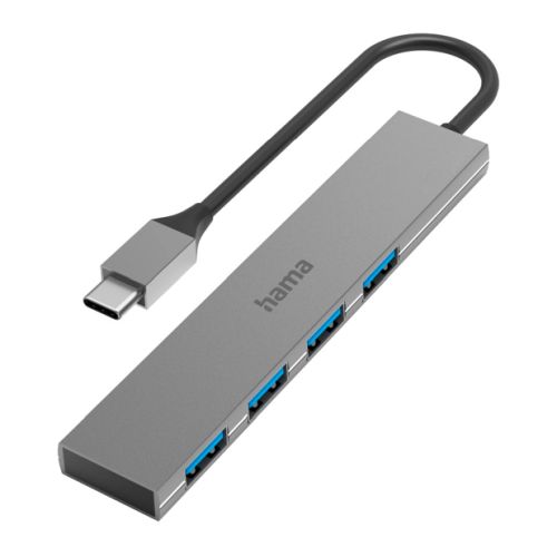 Hama External 4-Port USB-A Hub - USB-C Male, 4x USB 3.2 Gen1 Type-A, Aluminium, USB Powered, Ultra-Slim