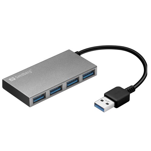 Sandberg External 4-Port USB 3.0 Pocket Hub (133-88), Aluminium, USB Powered, 5 Year Warranty