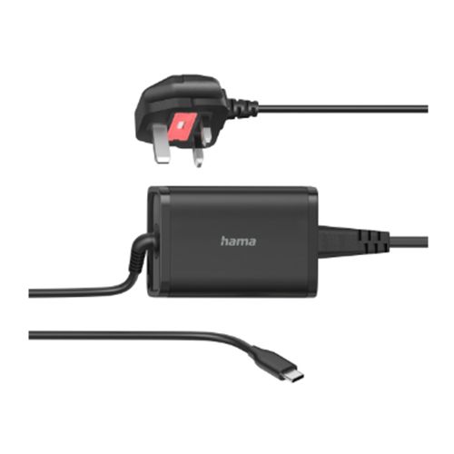 Hama Universal USB-C Notebook PSU, Power Delivery (PD), 5-20V/65W, Auto Select, Hook & Cable Tie