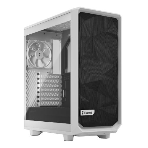 Fractal Design Meshify 2 Compact Lite (White TG) Gaming Case w/ Clear Glass Window, ATX, Angular Mesh Front, 3 Fans