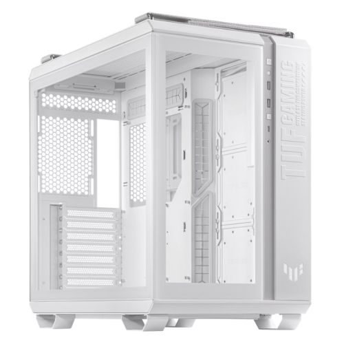 Asus TUF Gaming GT502 Case w/ Front & Side Glass Window, ATX, Dual Chamber, Modular Design, LED Control Button, USB-C, Carry Handles, White