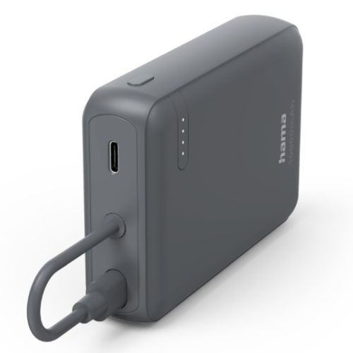 Hama Travel 10000mAh Fast Charge Powerbank, 2x USB-C, LED Capacity Indicator, Grey