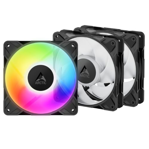 ARCTIC P12 Pro ARGB 12cm PWM Case Fans w/ Cable Splitters (3 Pack), Fluid Dynamic Bearing, 600-3000 RPM, Automated Balancing, Black