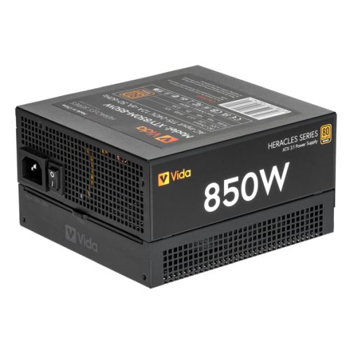 Vida 850W Heracles Black ATX 3.1 Gaming PSU, 80+ Bronze, 140mm Ultra-Quiet FDM Fan, Flat Black Cables, PCIe 5.1, Power Lead Not Included