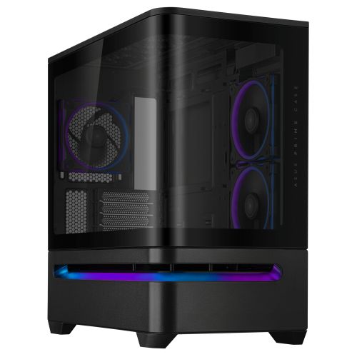 Asus Prime AP202 ARGB Gaming Case w/ a Curved Glass Panel, Micro ATX, 3x ARGB Fans, ARGB Light Band, 420mm GPU Support, USB-C 20Gbps, Black