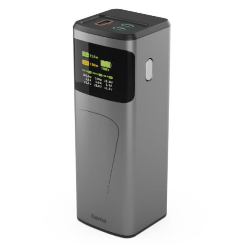 Hama High Power 150W 24000mAh Power Pack, 2x USB-C, USB-A, Fast Charging, Colour Display