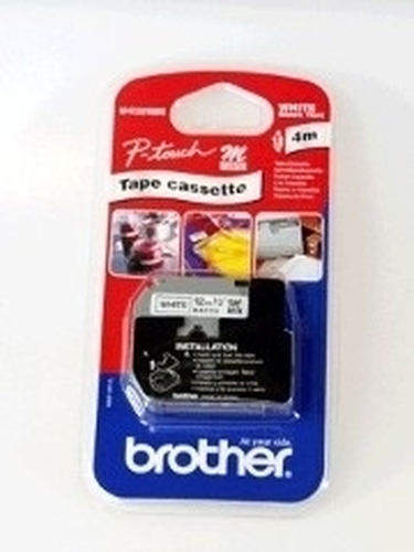 BROTHER BLACK ON WHITE 12MM TAPE