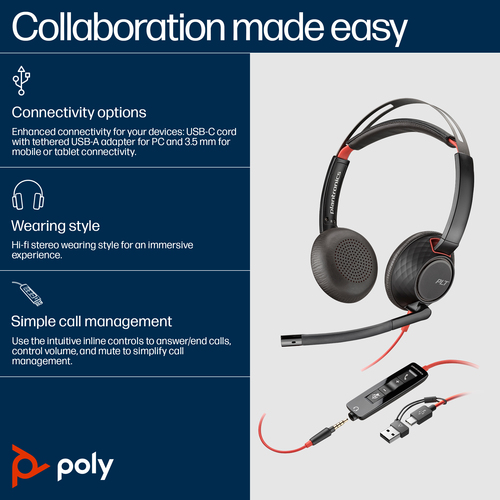 POLY BW5220 STEREO USB-C/A (BULK)
