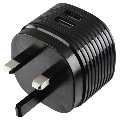DUAL CHARGER 2X USB 2.4A UK PLUG BLK