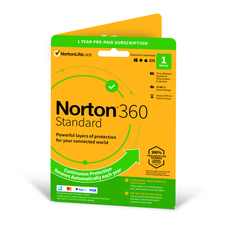 Norton 360 Standard | 1 Device | 1 Year Subscription with Automatic Renewal | Includes Secure VPN and Password Manager | PCs