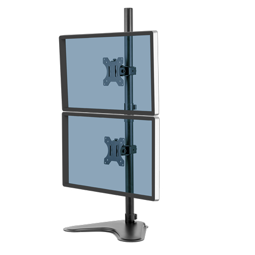 Fellowes Seasa Dual Stacking Monitor Arm - Freestanding Monitor Mount for 8KG 32 inch Screens - Ergonomic Adjustable Monitor Arm - Tilt 45° Pan 120° Rotation 360°
