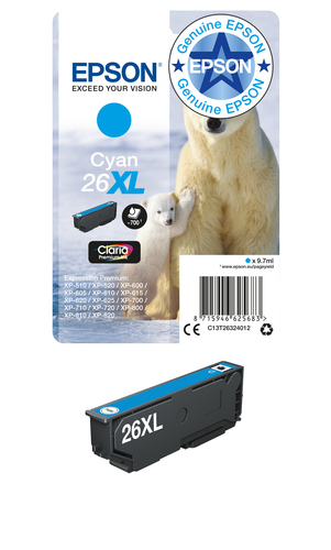 Epson Polar bear 26XL Claria Premium Single Cyan Ink