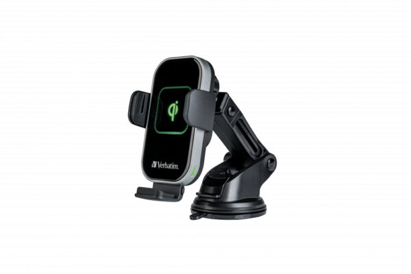 Verbatim FWC-02 Qi Fast Wireless Car Charger, 360 Degrees Rotatable, Three Mounting Options: Vent Holder, Suction Cup On Dashboard, Or Front Window