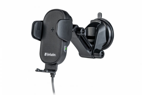Verbatim FWC-01 Qi Fast Wireless Car Charger, 360 Degrees Rotatable, Three Mounting Options: Vent Holder, Suction Cup On Dashboard, Or Front Window