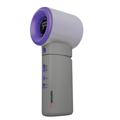 Verbatim Cool 'n' Go Aqua Breeze Handheld Fan, Portable Cooling with Refreshing Mist Spray - Grey/Purple