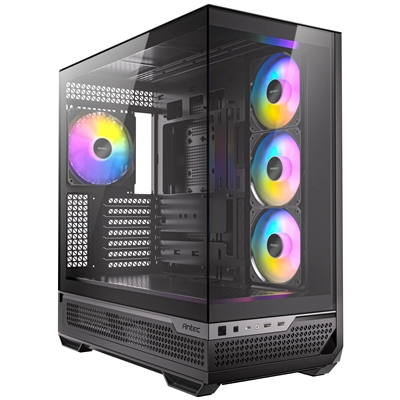 Antec Constellation C7 Mid Tower Gaming Case, 1 x USB Type-C / 2 x USB 3.0, Tempered Glass Front and Side Window Panel, Vertical Airflow, 4 x Pre-Installed ARGB LED Fans, E-ATX (= 272mm), ATX, M-ATX, ITX Compatible