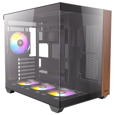 Antec CX800 Wood Mid Tower Gaming Case, 1 x USB Type-C / 1 x USB 3.0, Tempered Glass Front and Side Window Panel, Dual Chamber Design, 4 x Pre-Installed ARGB LED Fans, ATX, Micro-ATX, ITX Compatible