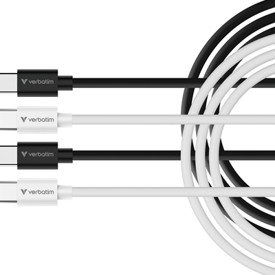 Verbatim Essentials Sync & Charge USB-C to C Cables (2 pack) Black & White, 1m, 60W PD, 480Mbps, USB Power Delivery 3.0 Supports Up To 60W Fast Charging