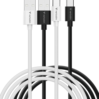 Verbatim Essentials Sync & Charge USB-A to C Cables (2 pack) Black & White,1m,18W QC, 480Mbps, Quick Charge 3.0 Support Up To 18W Charging