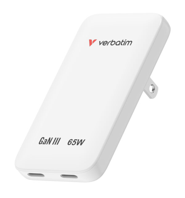 Verbatim Essentials Slim GaN Charger, 65W 2 x USB-C Ports White