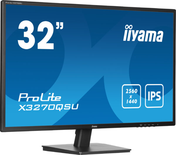 iiyama PROLITE X3270QSU-B1 32 Inch IPS Monitor, Black, 2560x1440, 3ms, 100hz, FreeSync, HDMI, Display Port, USB Hub, Speakers, Int PSU, VESA