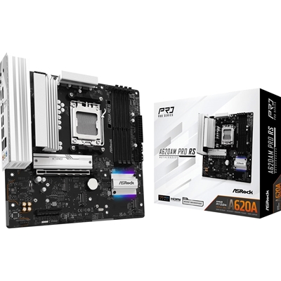 ASRock A620AM PRO RS AMD AM5 Socket Motherboard, Micro-ATX, 4x DDR5 Slots, 3x M.2 Sockets, 2.5GbE LAN, 1x HDMI Port / 1x DisplayPort