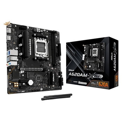 ASRock A620AM-X WIFI AMD AM5 Socket Motherboard, Micro-ATX, 2x DDR5 Slots, 2x M.2 Sockets, 2.5GbE LAN, Wi-Fi 5, 1x HDMI Port / 1x DisplayPort