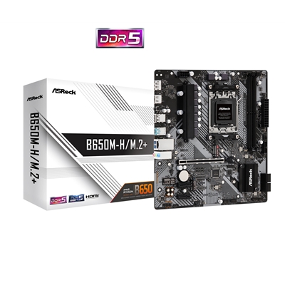 ASRock B650M-H/M.2+ AMD AM5 Socket Motherboard, Micro-ATX, 2x DDR5 Slots, 2x M.2 Sockets, GbE LAN, 1x DisplayPort / 1x HDMI Port
