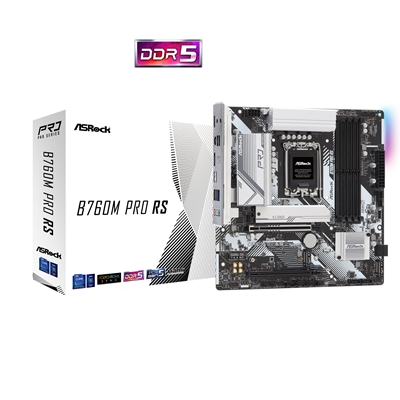ASRock B760M PRO RS Intel 1700 Socket Motherboard, Micro-ATX, 4x DDR5 Slots, 3x M.2 Sockets, Fitted I/O Shield, 2.5GbE LAN, 1x DisplayPort / 1x HDMI Port
