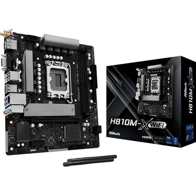 ASRock H810M-X WIFI Intel 1851 Socket Motherboard, Micro-ATX, 2x DDR5 DIMM Slots, 1x M.2 Socket, 2.5GbE LAN, Wi-Fi 5, 1x HDMI Port / 1x DisplayPort