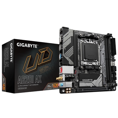 Gigabyte A620I AX (Rev. 1.0) AMD AM5 Socket Motherboard, Mini-ITX, 2x DDR5 Slots, 1x M.2 Socket, 2.5GbE LAN, Wi-Fi 6E, 1x DisplayPort / 1x HDMI Port