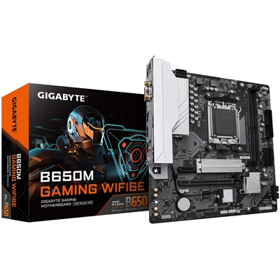 Gigabyte B650M GAMING WIFI6E (Rev. 1.2) AMD AM5 Socket Motherboard, Micro-ATX, 2x DDR5 DIMM Slots, 1x M.2 Socket, 2.5GbE LAN, Wi-Fi 6E, 1x D-Sub / 1x HDMI Port