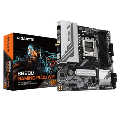 Gigabyte B650M GAMING PLUS WIFI (Rev. 1.2) AMD AM5 Socket Motherboard, Micro-ATX, 4x DDR5 Slots, 2x M.2 Sockets, Fitted I/O Shield, 2.5GbE LAN, Wi-Fi 6, 2x DisplayPorts / 1x HDMI Port