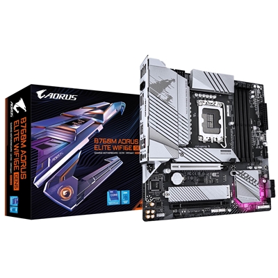 Gigabyte B760M AORUS ELITE WIFI6E GEN5 Intel 1700 Socket Motherboard, Micro-ATX, 4x DDR5 Slots, 2x M.2 Sockets, 2.5GbE LAN, Wi-Fi 6E, 1x HDMI Port / 1x DisplayPort