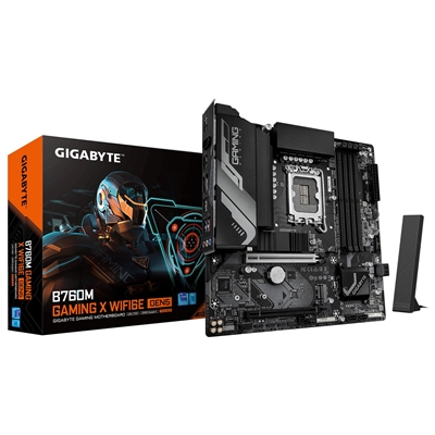 Gigabyte B760M GAMING X WIFI6E GEN 5 Intel 1700 Socket Motherboard, Micro-ATX, 4x DDR5 Slots, 2x M.2 Sockets, 2.5GbE LAN, Wi-Fi 6E, 1x HDMI Port / 1x DisplayPort
