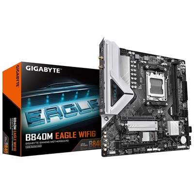 Gigabyte B840M EAGLE WIFI6 AMD AM5 Socket Motherboard, Micro-ATX, 2x DDR5 Slots, 2x M.2 Sockets, Fitted I/O Shield, 2.5GbE LAN, Wi-Fi 6, 1x DisplayPort / 1x HDMI Port
