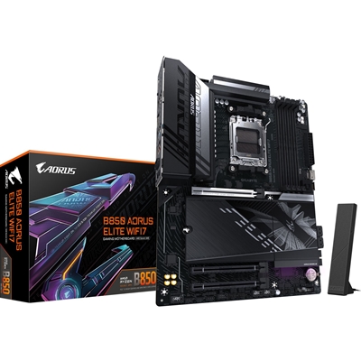 Gigabyte B850 AORUS ELITE WIFI7 AMD AM5 Socket Motherboard, ATX, 4x DDR5 Slots, 3x M.2 Sockets, Fitted I/O Shield, 2.5GbE LAN, Wi-Fi 7, 1x DisplayPort / 1x HDMI Port