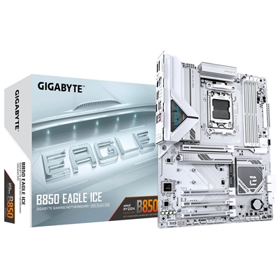 Gigabyte B850 EAGLE ICE AMD AM5 Socket Motherboard, ATX, 4x DDR5 Slots, 3x M.2 Sockets, Fitted I/O Shield, 2.5GbE LAN, 1x DisplayPort / 1x HDMI Port