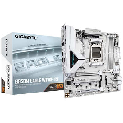 Gigabyte B850M Eagle WIFI6E ICE AMD AM5 Socket Motherboard, Micro-ATX, 4x DDR5 Slots, 2x M.2 Sockets, Fitted I/O Shield, 2.5GbE LAN, Wi-Fi 6E, 2x DisplayPorts / 1x HDMI Port