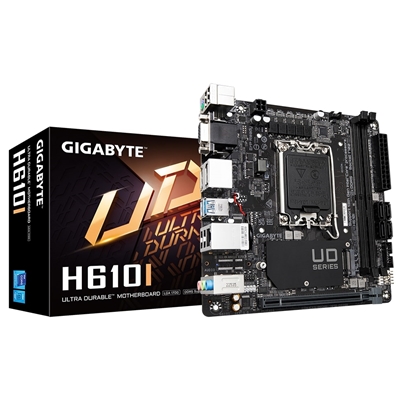 Gigabyte H610I Intel 1700 Socket Motherboard, Mini-ITX, 2x DDR5 Slots, 1x M.2 Socket, GbE LAN, 1x D-Sub / 2x DisplayPorts / 1x HDMI Port