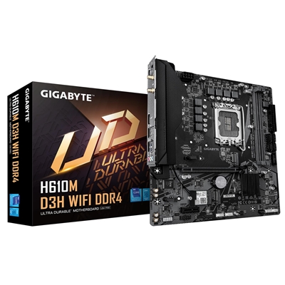 Gigabyte H610M D3H WIFI DDR4 Intel 1700 Socket Motherboard, Micro-ATX, 2x DDR4 Slots, 2x M.2 Sockets, GbE LAN, Wi-Fi 5, 1x HDMI Port