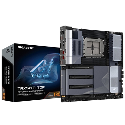 Gigabyte TRX50 AI TOP-2B AMD sTR5 Socket Motherboard, E-ATX, 8x DDR5 Slots, 4x M.2 Sockets, Fitted I/O Shield, 2x 10GbE LAN, Wi-Fi 7, 1x DisplayPort / 1x USB-C (USB4)