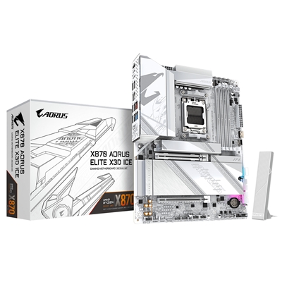 Gigabyte X870 AORUS ELITE X3D ICE AMD AM5 Socket Motherboard, ATX, 4x DDR5 Slots, 4x M.2 Sockets, 5GbE LAN, Wi-Fi 7, 1x HDMI Port / 2x USB-C (USB4)