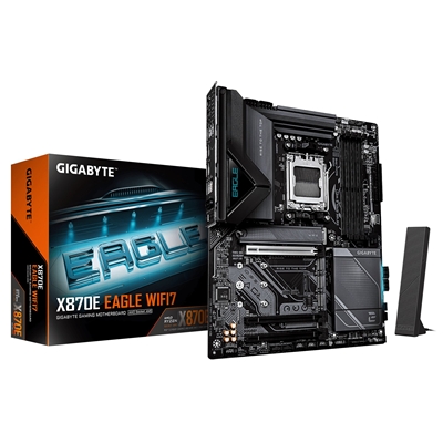 Gigabyte X870E EAGLE WIFI7 AMD AM5 Socket Motherboard, ATX, 4x DDR5 Slots, 4x M.2 Sockets, Fitted I/O Shield, 5GbE LAN, Wi-Fi 7, 1x HDMI Port / 2x USB-C (USB4)