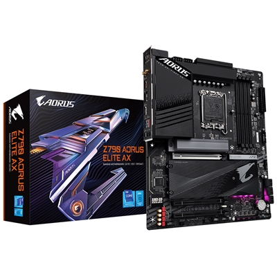 Gigabyte Z790 AORUS ELITE AX Intel 1700 Socket Motherboard, ATX, 4x DDR5 Slots, 4x M.2 Sockets, Fitted I/O Shield, 2.5GbE LAN, Wi-Fi 6E, 1x DisplayPort / 1x HDMI Port