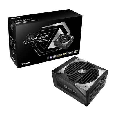 ASRock TC-1300T 1300W ATX, Power Supply Unit, 80 PLUS TITANIUM Certified. 135mm Striped Axial FDB Fan, High Efficiency PSU