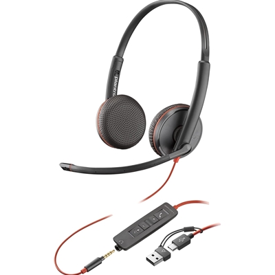 Plantronics Blackwire 3225 Stereo USB-C Headset with 3.5mm Jack & USB-C/A Adapter (Bulk Pack- Non-Retail)