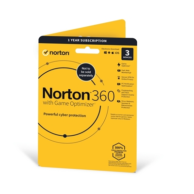 Norton 360 with Game Optimizer, Antivirus for 3 Devices, 1-year subscription Includes VPN, Dark Web Monitoring, Password Manager, 50GB of Cloud Storage, PC/Mac/iOS/Android, Activation Code by email - ESD